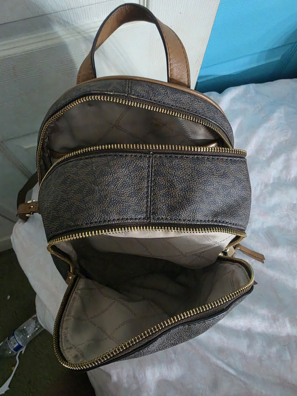 Michael Kors Brown Logo-Print Backpack with Gold Hardware - Picture 9 of 10